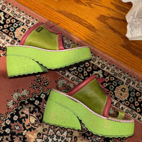 Green & Pink Platform Slide Sandal with Flower Accent - Women main image 3